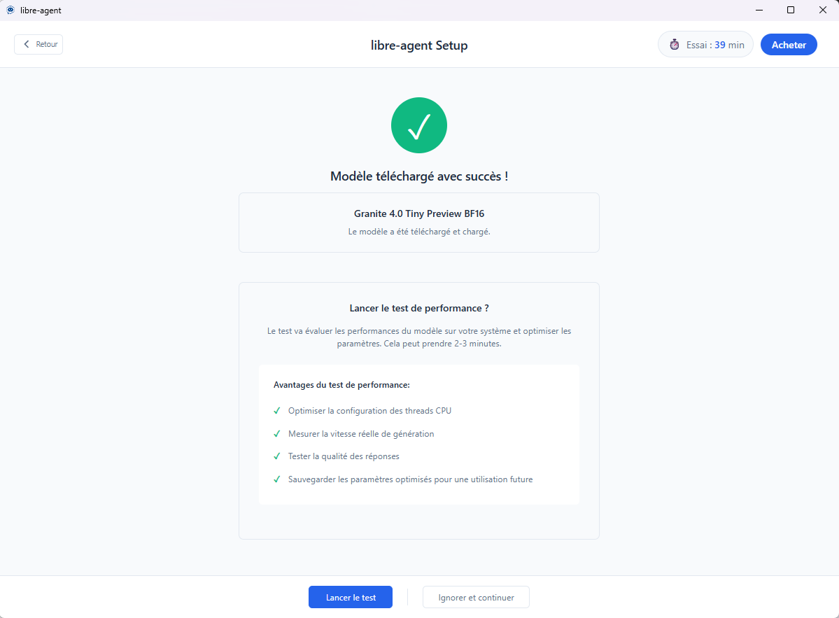 Téléchargement d'un modèle terminé